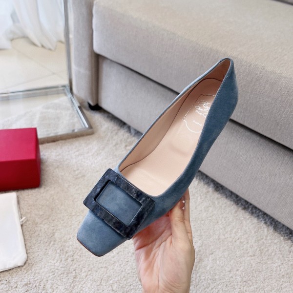 Roger Vivier Belle Vivier Stone Buckle Pumps in Suede