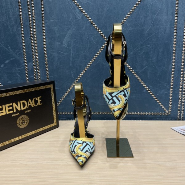 FENDI First Fendace printed silk high-heeled slingbacks