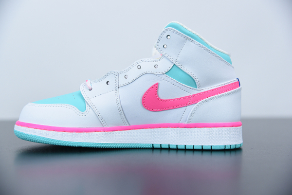 Jordan 1 Mid White Pink Green Soar (GS) 555112-102