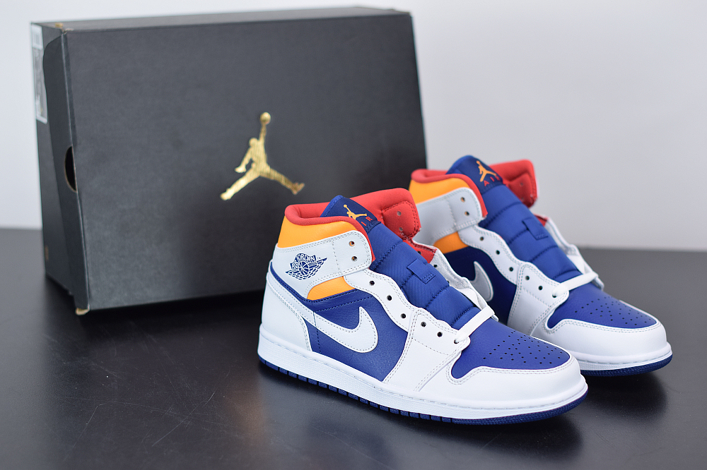 Jordan 1 Mid White Laser Orange Deep Royal Blue (GS) 554725-131