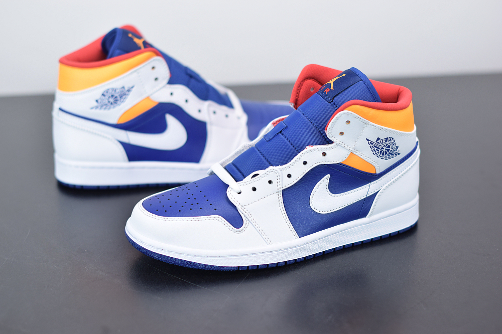 Jordan 1 Mid White Laser Orange Deep Royal Blue (GS) 554725-131