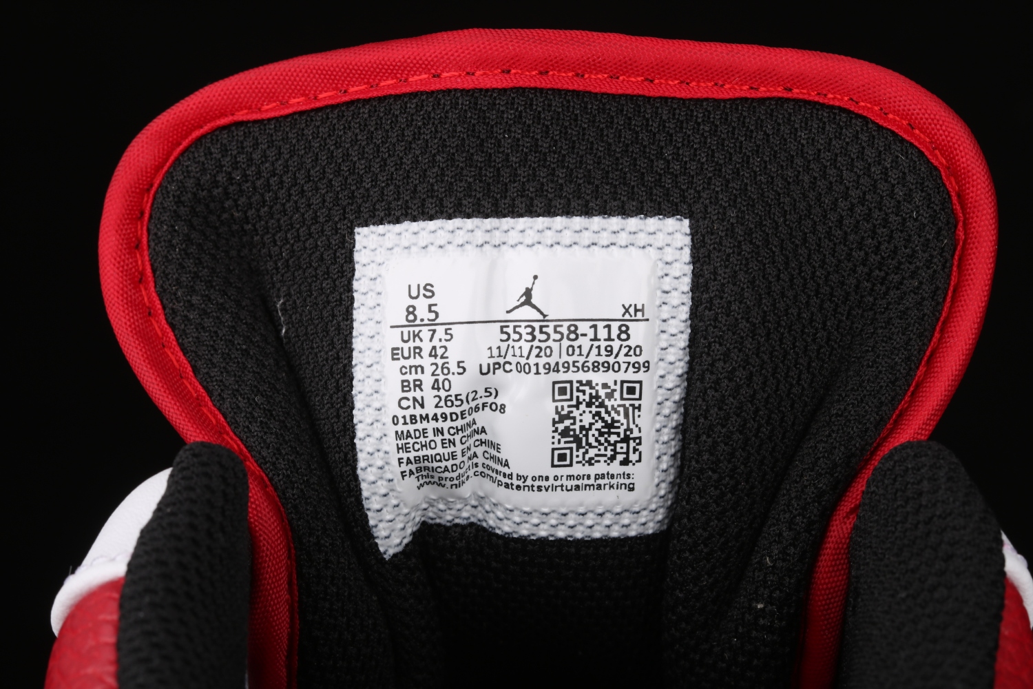 Jordan 1 Low White University Red Black 553558-118
