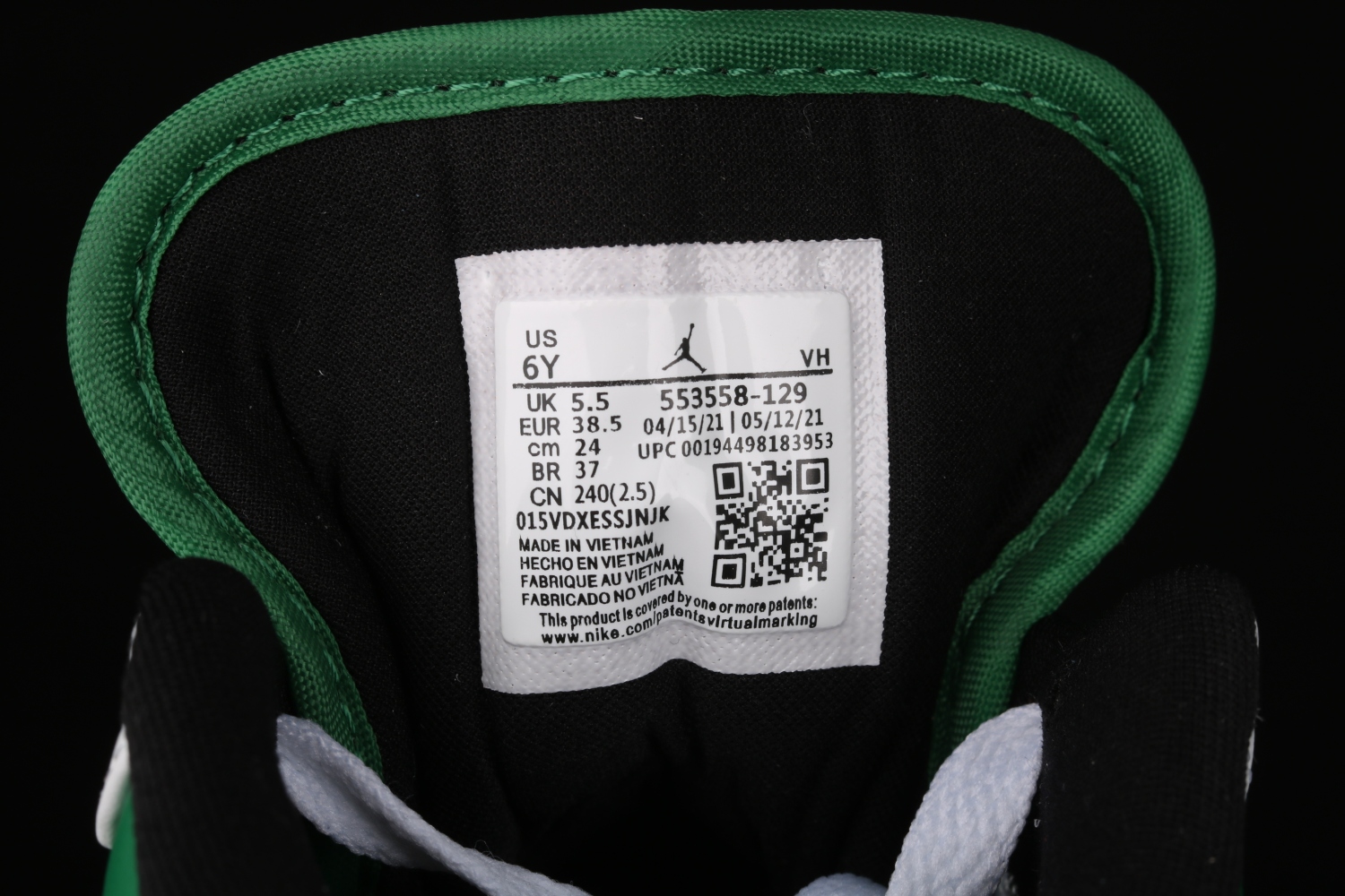 Jordan 1 Low White Lucky Green Black 553558-129