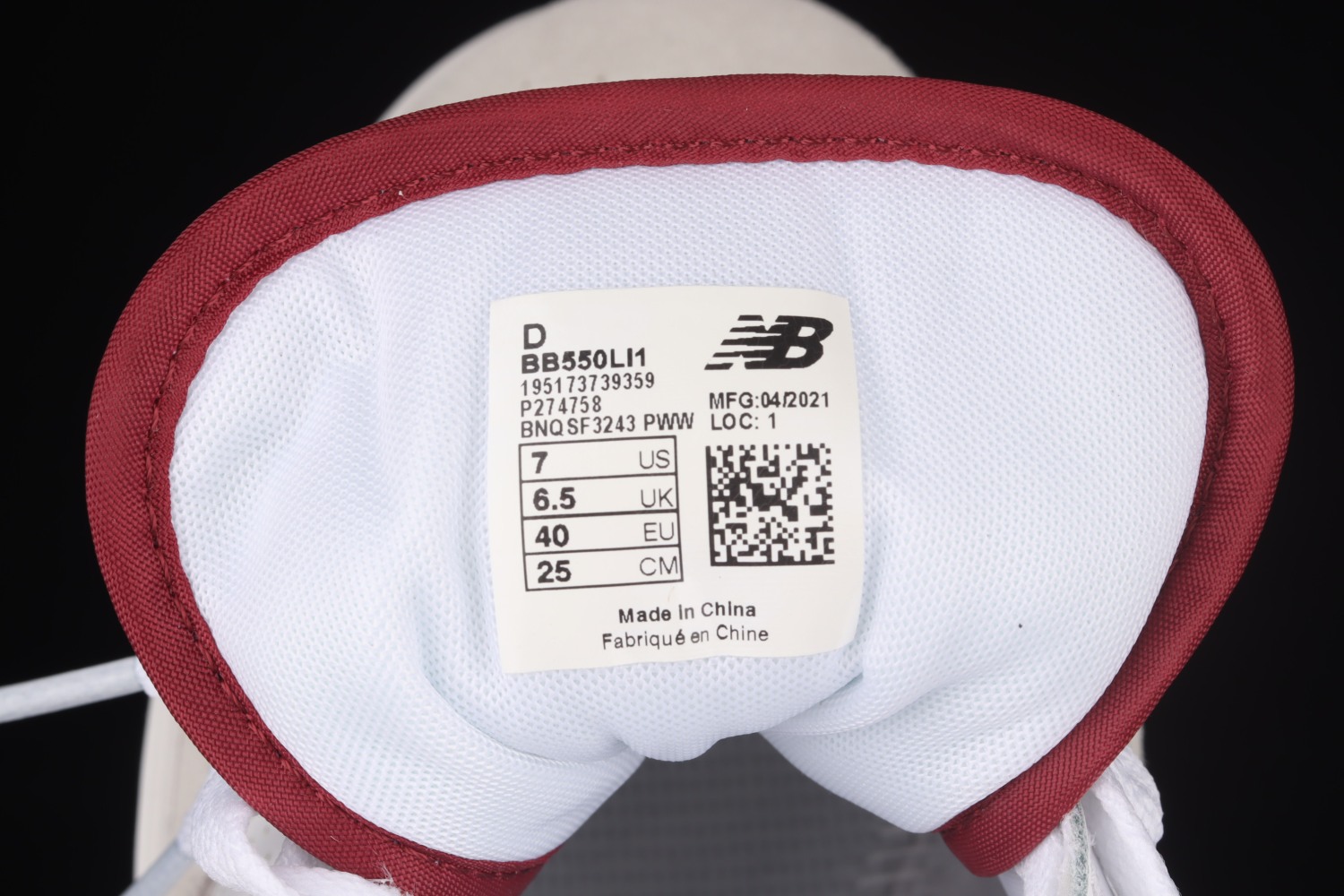 New Bal*nce 550 Sea Salt Burgundy BB550LI1
