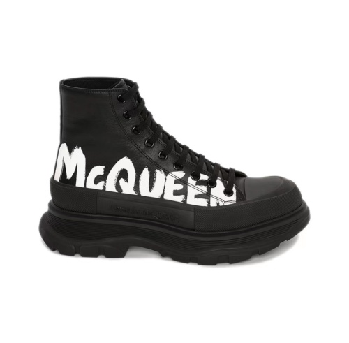 Alexander McQueen Tread Slick Boot Leather Graffiti Black White 682422WIABD1070