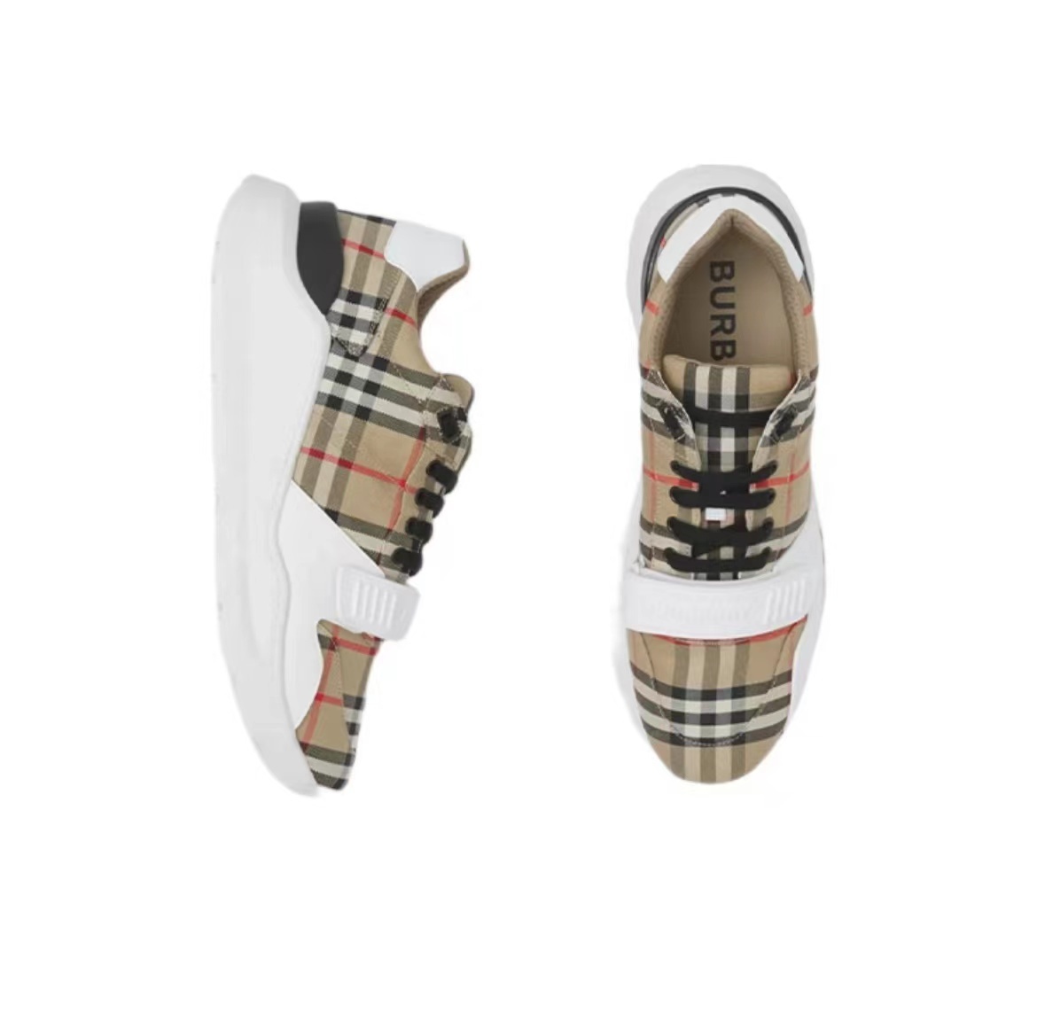 Bu*be*ry Ramsey Vintage Check Suede Leather Archive Biege White 80485771