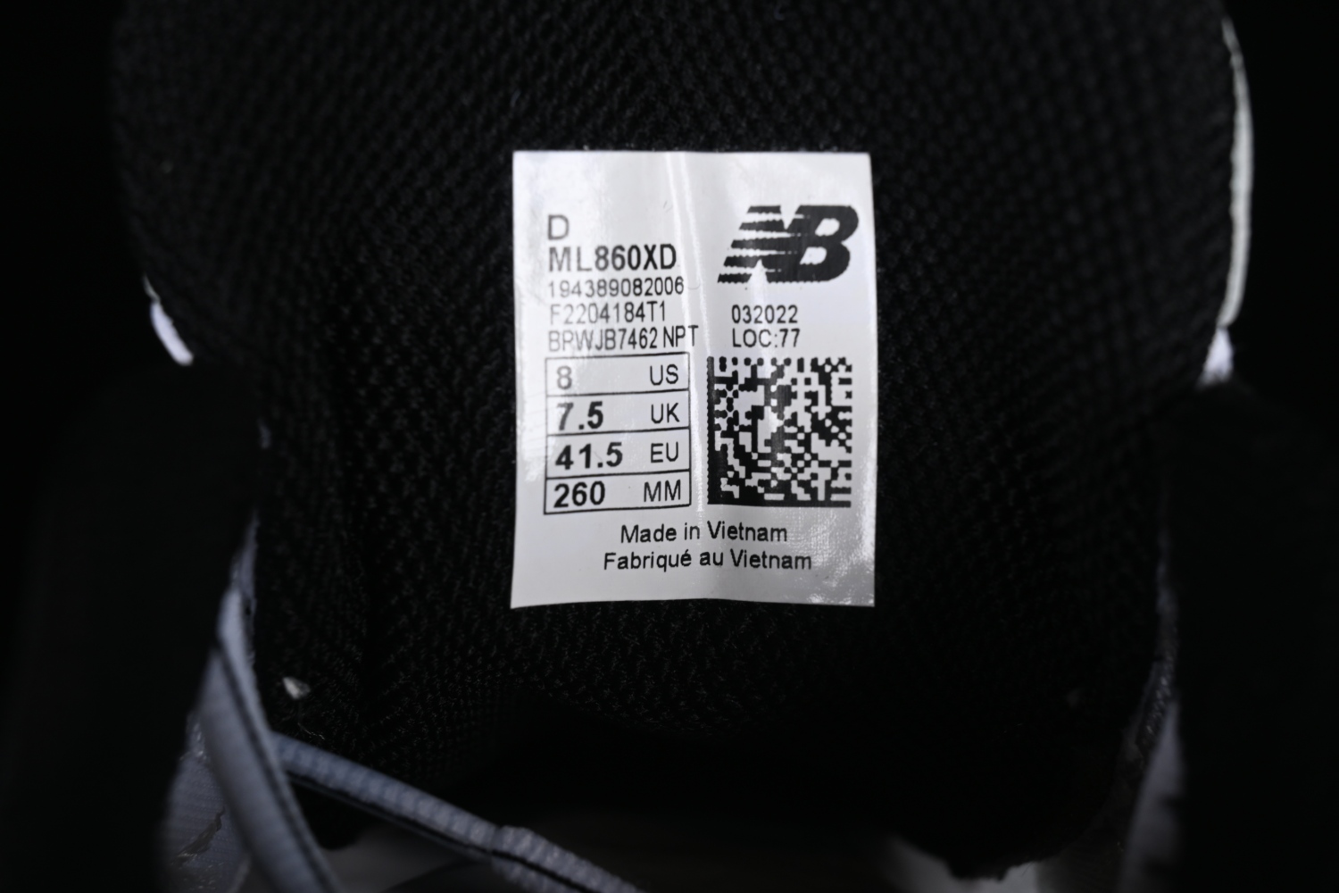 New Bal*nce 860v2 Black White Silver ML860XD