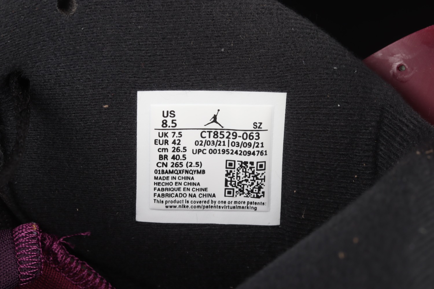 Jordan 6 Retro Bordeaux CT8529-063
