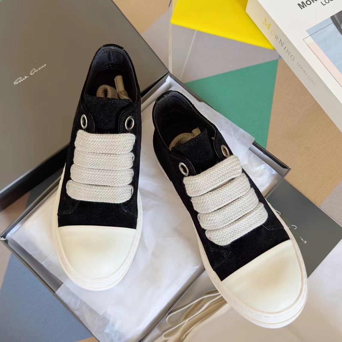 Rick Owens DRKSHDW Canvas Low Top Black Milk  DU01B7802 DMW1 911