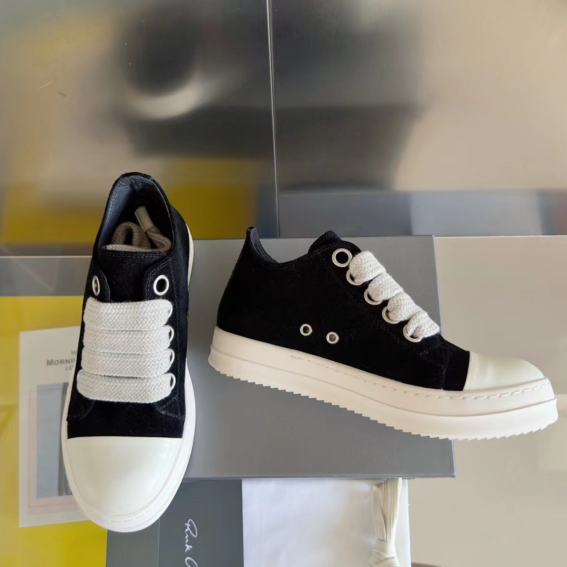 Rick Owens DRKSHDW Canvas Low Top Black Milk DU01B7802 DMW1 911