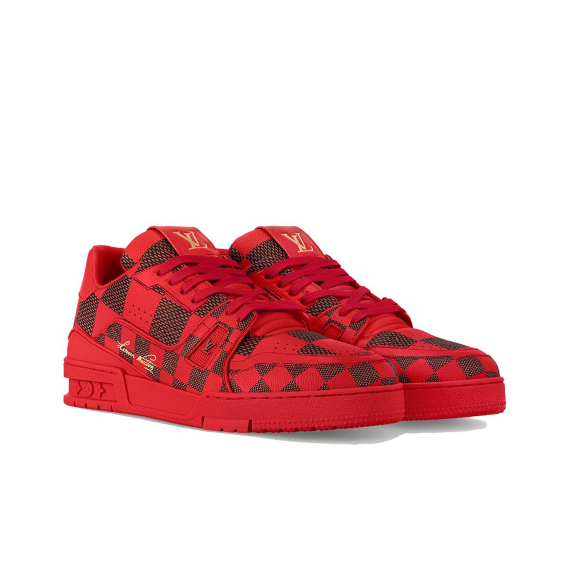 Lo**s Vu**ton LV Trainer Sneaker Damier PopRed 1ACN44