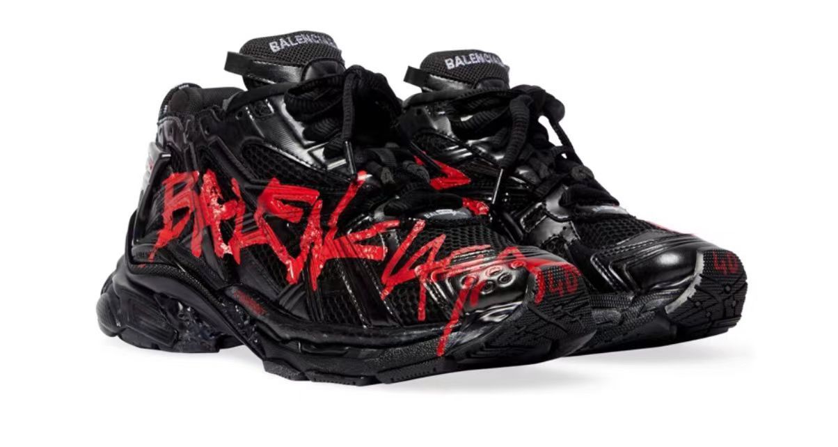 Bal**ciaga Runner Graffiti Black Red 677403W3RBQ1060