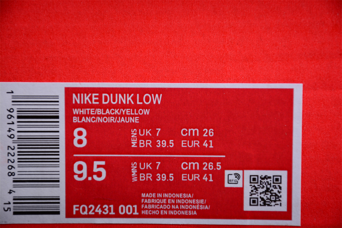 Nike Dunk Low Black, white, And Yellow FQ2431-001