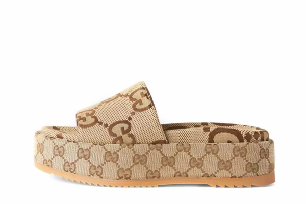 Gu*ci Angelina Platform 55mm Sandal Camel Canvas  623212 UKO00 2580