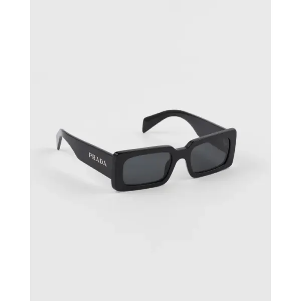 Pr*da Rectangle Sunglasses Black (SPRA07 1ABFS0)  Acetate