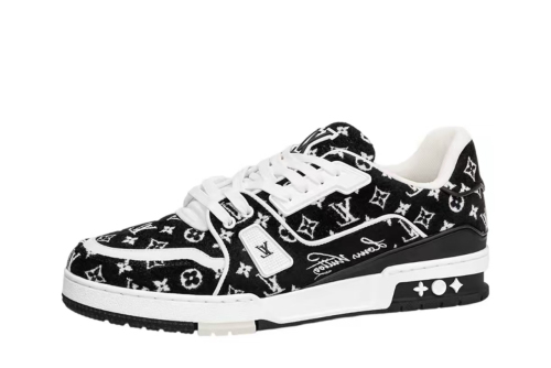 LO**S VU**TON Trainer Black Monogram Textile  1ABFTE