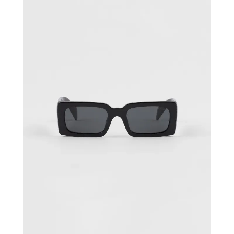 Pr*da Rectangle Sunglasses Black (SPRA07 1ABFS0)  Acetate
