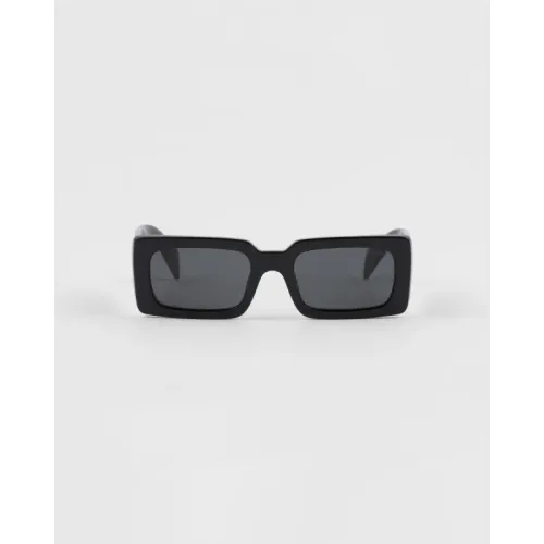 Pr*da Rectangle Sunglasses Black (SPRA07 1ABFS0)  Acetate