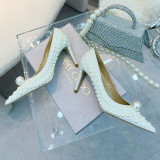 Fashion Celebrities Elegant Pearl Solid Color Pointed Comfortable Shoes (High Heels 2.56 Inch)