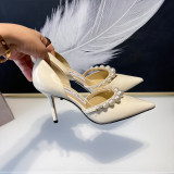 Fashion Casual Sweet Pearl Solid Color Pointed Comfortable Shoes (High Heels 3.35 Inch)