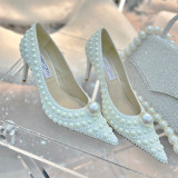 Fashion Celebrities Elegant Pearl Solid Color Pointed Comfortable Shoes (High Heels 2.56 Inch)