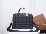 London check-panel leather briefcase