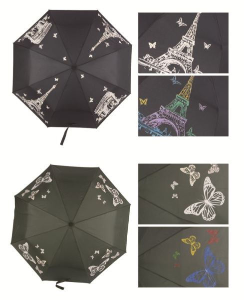 3 fold auto open regular umbrella with color change printing