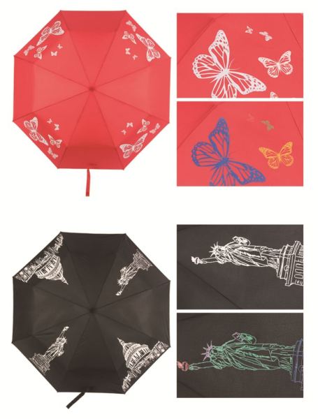 3 fold auto open regular umbrella with color change printing