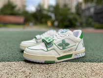 21 new LV TRAINER men's high-top sneakers White and green1A5QCH