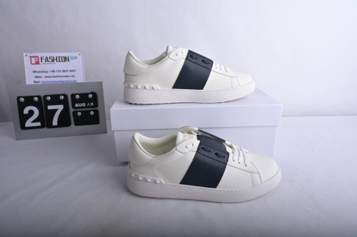 Valentino Open first layer cowhide low-top striped fashion sneakers men's white blue UY2S0830BLUM15