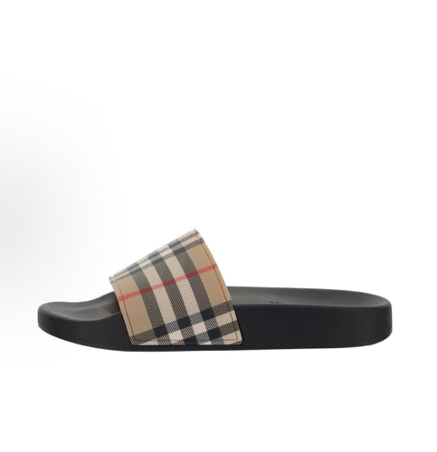 Burberry Check Print Slides Beige 80570371