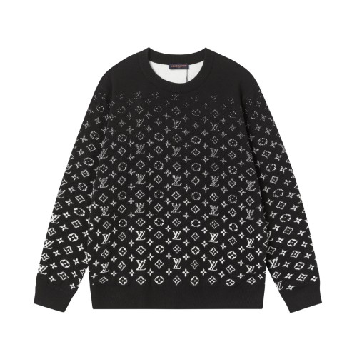 L*IS V*N Men's black round neck long sleeve sweater with gradient pattern 1A8FM3