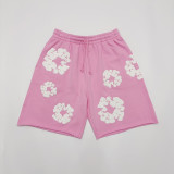 Denim Tears Colorblocked wreath print lace-up mid-rise casual shorts Unisex Pink 402-100-30
