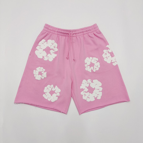 Denim Tears Colorblocked wreath print lace-up mid-rise casual shorts Unisex Pink 402-100-30