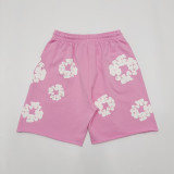 Denim Tears Colorblocked wreath print lace-up mid-rise casual shorts Unisex Pink 402-100-30