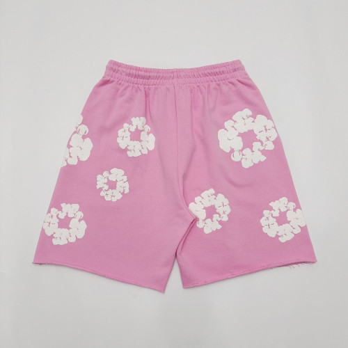 Denim Tears Colorblocked wreath print lace-up mid-rise casual shorts Unisex Pink 402-100-30