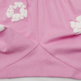 Denim Tears Colorblocked wreath print lace-up mid-rise casual shorts Unisex Pink 402-100-30