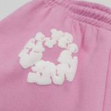 Denim Tears Colorblocked wreath print lace-up mid-rise casual shorts Unisex Pink 402-100-30