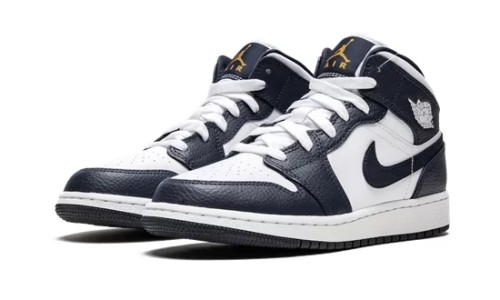 Jordan 1 Mid White Metallic Gold Obsidian   554725-174