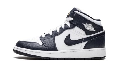 Jordan 1 Mid White Metallic Gold Obsidian   554725-174