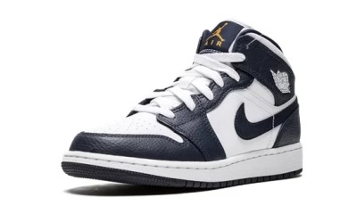 Jordan 1 Mid White Metallic Gold Obsidian   554725-174