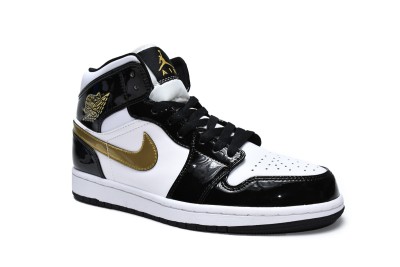 Jordan 1 Mid Patent Black White Gold      852542-007