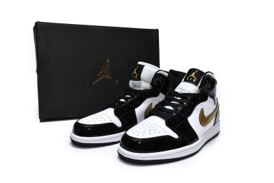 Jordan 1 Mid Patent Black White Gold      852542-007