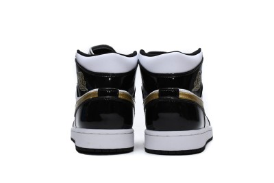 Jordan 1 Mid Patent Black White Gold      852542-007