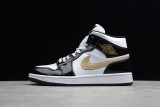 Jordan 1 Mid Patent Black White Gold 852542-007