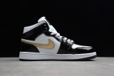 Jordan 1 Mid Patent Black White Gold 852542-007