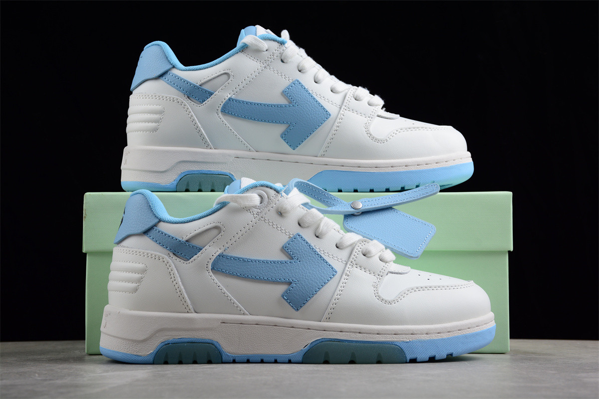 OFF-WHITE OOO Low Out Of Office Calf Leather White Light Blue OMIA189S21LEA0010140