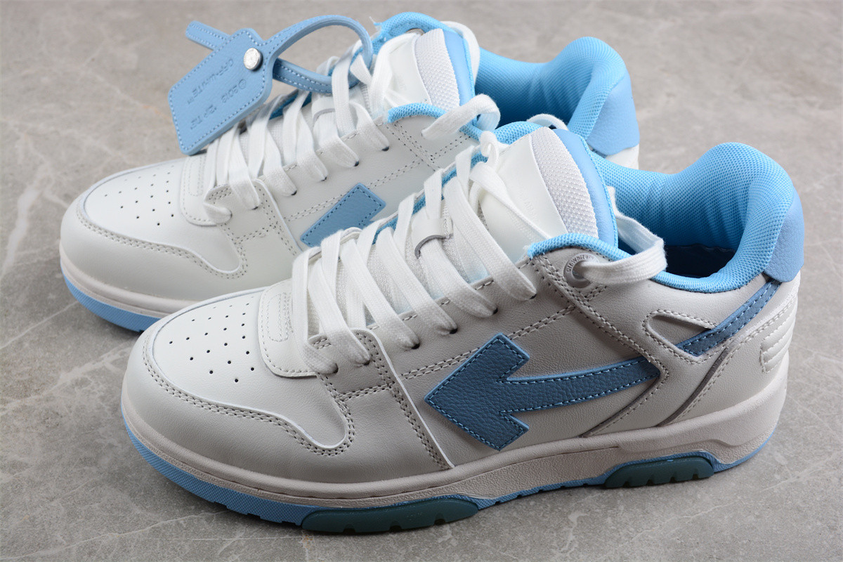 OFF-WHITE OOO Low Out Of Office Calf Leather White Light Blue OMIA189S21LEA0010140