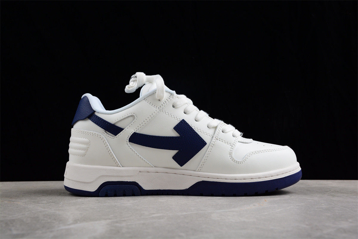 OFF-WHITE Out Of Office OOO Low Tops White White Navy Blue OMIA189F22LEA0010146