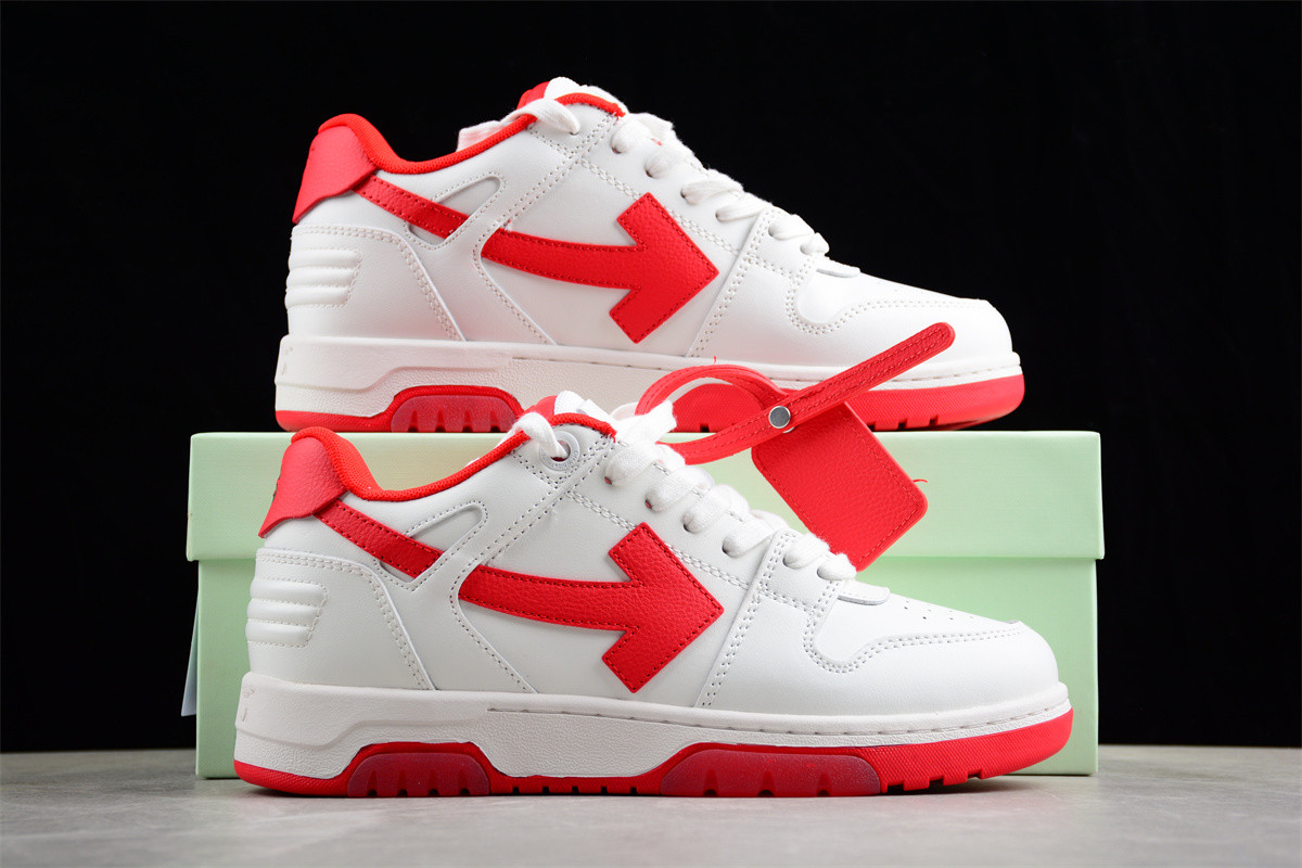 OFF-WHITE Out Of Office OOO Low Tops White Red OMIA189S22LEA0010125